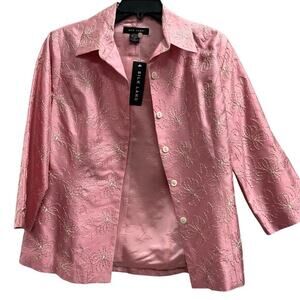 SILKLAND VTG bubblegum pink floral embroidered 3/4 sleeve silk blazer NWT SZ 8